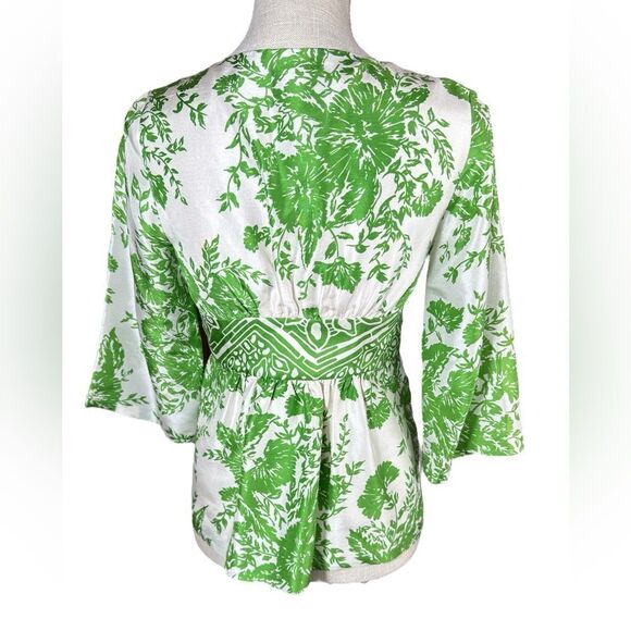 Tibi New York Green & White Silk Floral Print Wrap Style Blouse - Picture 8 of 14